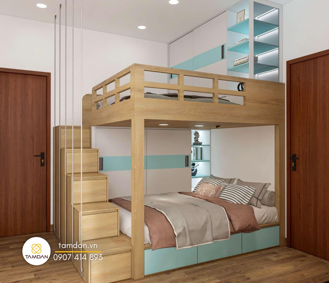 giường tầng cho 2 bé ở căn hộ chị Lan