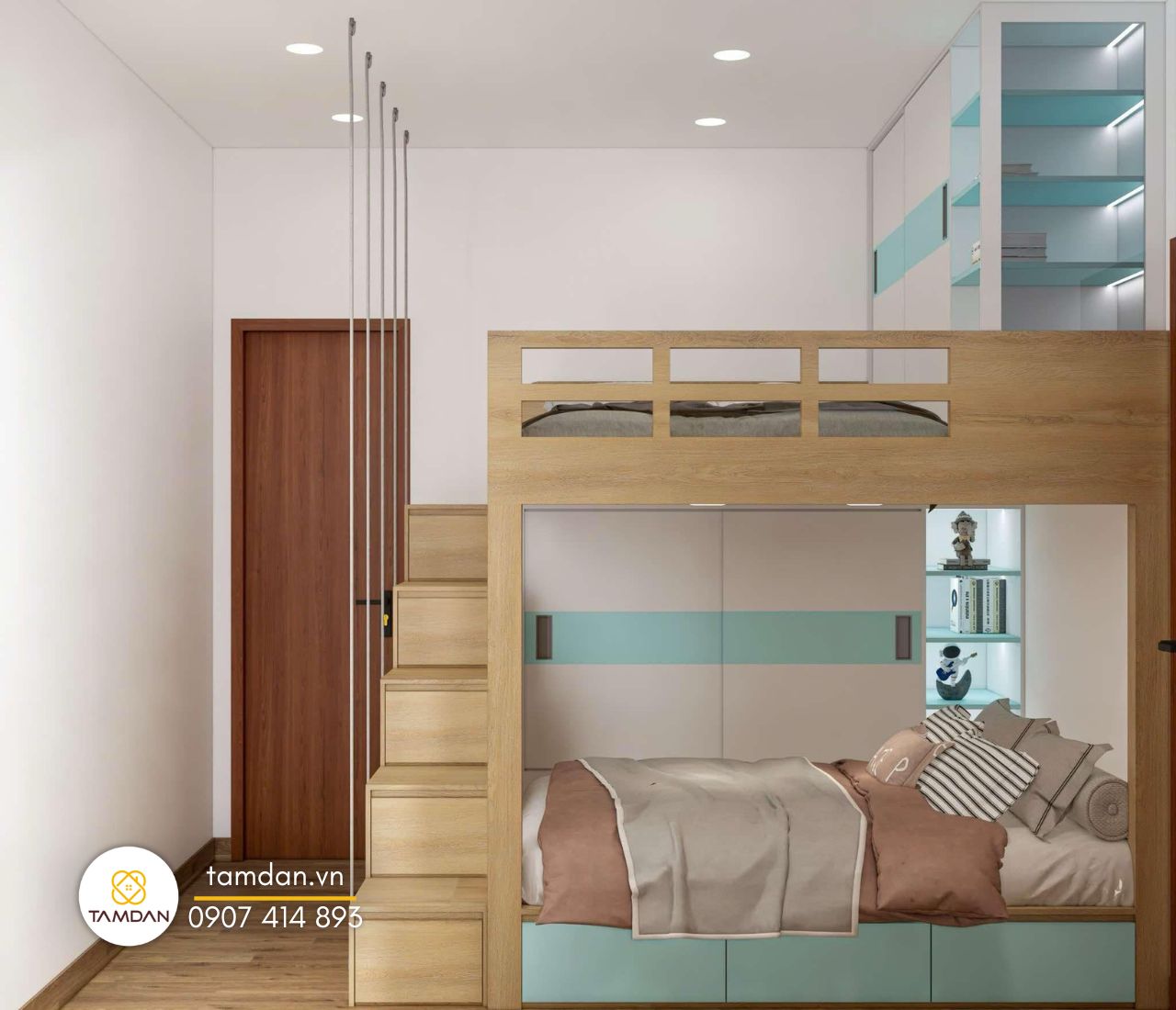 Thiết kế nội thất căn hộ đẹp - phòng ngủ cho bé có giường tầng