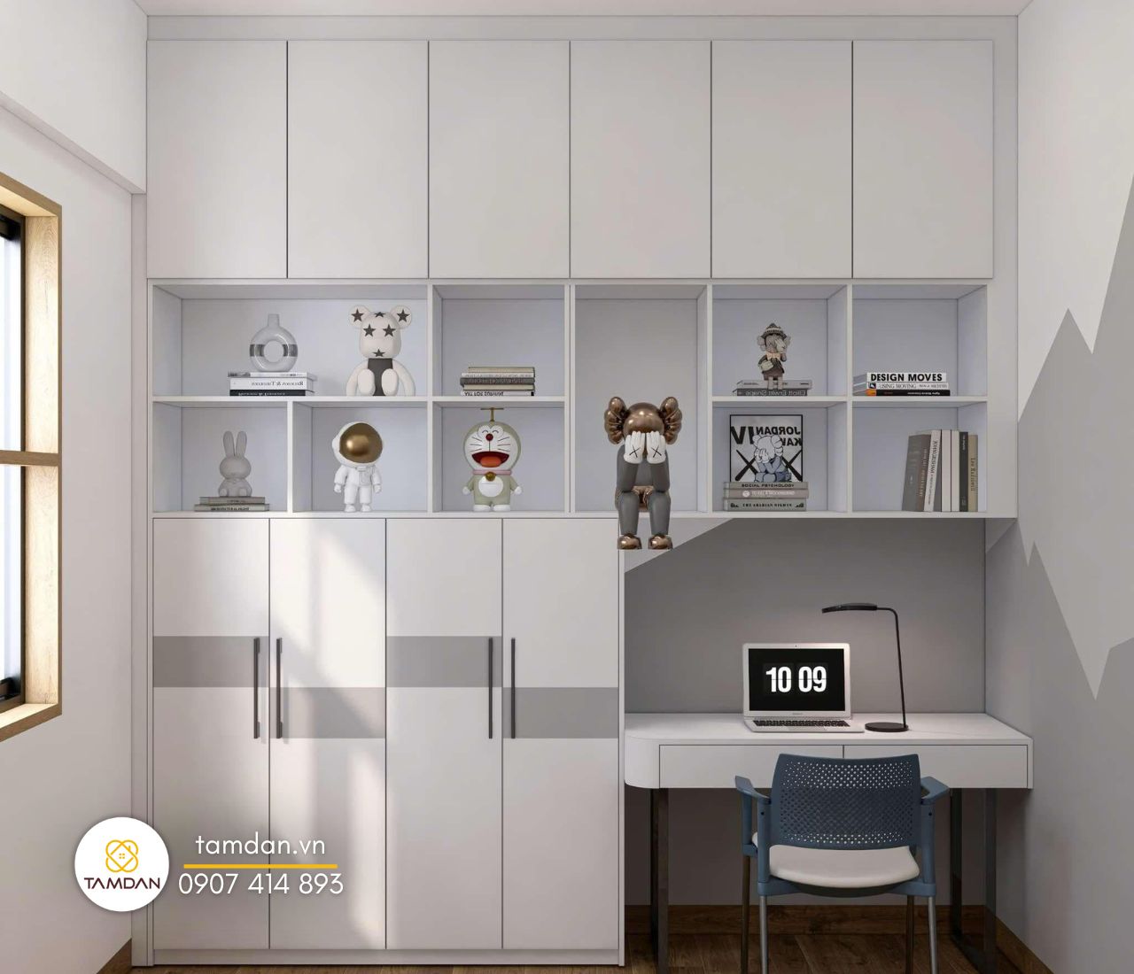 Thiết kế nội thất căn hộ đẹp - tủ và bàn làm việc